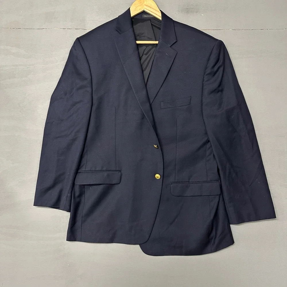 Lauren Ralph‎ Lauren Mens 46R Navy Blue Gold Button Blazer Sport Coat Jacket